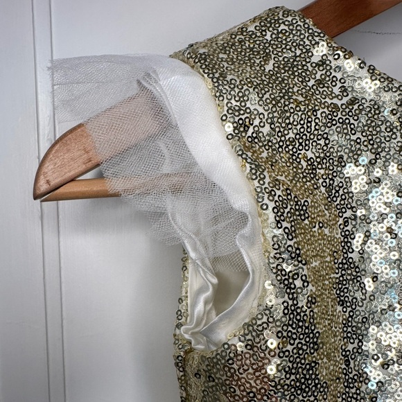 Gold sequin top, tulle gown flower girl dress - Picture 5 of 11